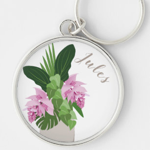 Tropische Medinilla Roze Bloem Beige Vaas op Wit Sleutelhanger