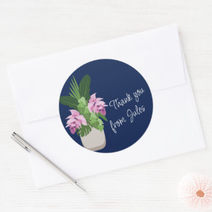 Tropische Medinilla Roze Bloem Donkerblauw Dank u Ronde Sticker