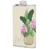 Tropische Medinilla Roze Bloem Geel Vaas Naam Heupfles (Links)