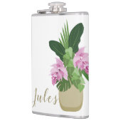 Tropische Medinilla Roze Bloem Geel Vaas Wit Heupfles (Links)