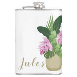 Tropische Medinilla Roze Bloem Geel Vaas Wit Heupfles