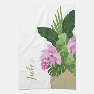 Tropische Medinilla Roze Bloem Geel Vaas Wit Theedoek