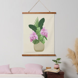 Tropische Medinilla Roze Bloem Gele Vaas Hangend Wandkleed