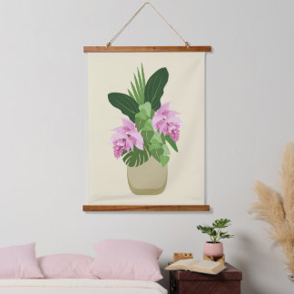Tropische Medinilla Roze Bloem Gele Vaas Hangend Wandkleed
