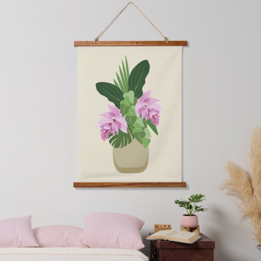 Tropische Medinilla Roze Bloem Gele Vaas Hangend Wandkleed (Slaapkamer)
