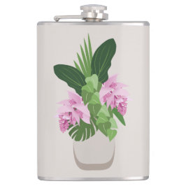 Tropische Medinilla Roze Bloem in Beige Vaas Heupfles