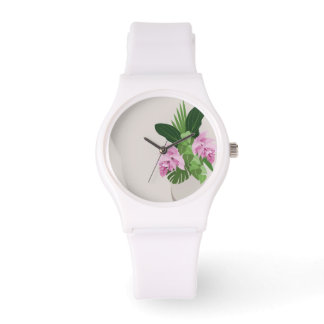 Tropische Medinilla Roze Bloem in Beige Vaas Horloge
