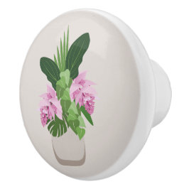 Tropische Medinilla Roze Bloem in Beige Vaas Keramische Knop