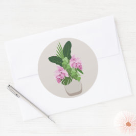 Tropische Medinilla Roze Bloem in Beige Vaas Ronde Sticker