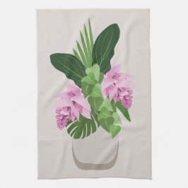 Tropische Medinilla Roze Bloem in Beige Vaas Theedoek