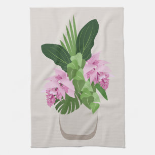 Tropische Medinilla Roze Bloem in Beige Vaas Theedoek