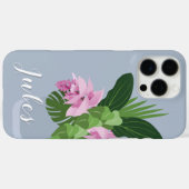 Tropische Medinilla Roze Bloem in Blauwe Vaas Naam Case-Mate iPhone Case (Achterkant (horizontaal))
