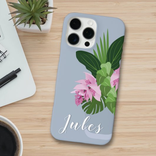 Tropische Medinilla Roze Bloem in Blauwe Vaas Naam Case-Mate iPhone Case