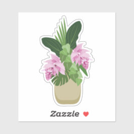 Tropische Medinilla Roze Bloem in Gele Vaas Sticker