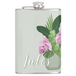 Tropische Medinilla Roze Bloem in Groene Vaas Naam Heupfles