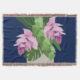 Tropische Medinilla Roze Bloem op Donkerblauw Deken