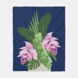Tropische Medinilla Roze Bloem op Donkerblauw Fleece Deken