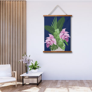 Tropische Medinilla Roze Bloem op Donkerblauw Hangend Wandkleed
