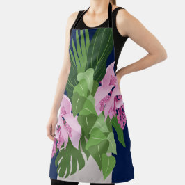 Tropische Medinilla Roze Bloem op Donkerblauw Schort