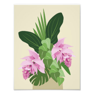 Tropische Medinilla Roze Bloem op Geel Foto Afdruk