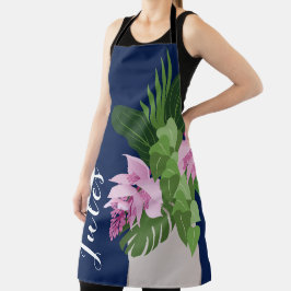 Tropische Medinilla Roze Bloem Vaas Donkerblauw Schort