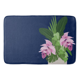 Tropische Medinilla Roze Bloem Vaas op Donkerblauw Badmat