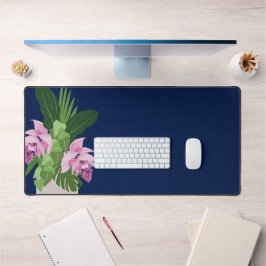 Tropische Medinilla Roze Bloem Vaas op Donkerblauw Bureaumat