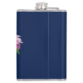 Tropische Medinilla Roze Bloem Vaas op Donkerblauw Heupfles (Achterkant)