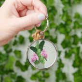 Tropische Medinilla Roze Bloem Vaas op Groene Naam Sleutelhanger (Hand)