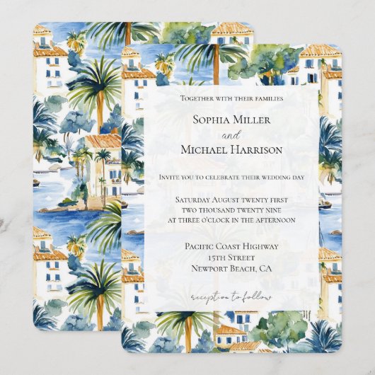 Tropische mediterrane bruiloft kaart (Voorkant / Achterkant)