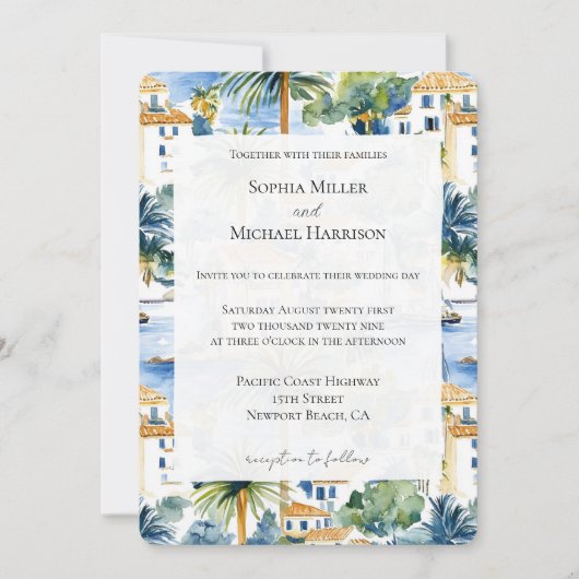 Tropische mediterrane bruiloft kaart (Voorkant)