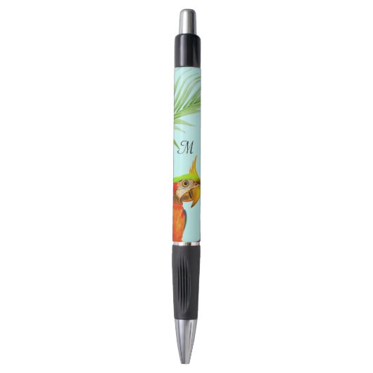 Tropische Meerkleurige Ara Vogel & Monogram Pen (Voorkant Verticaal)