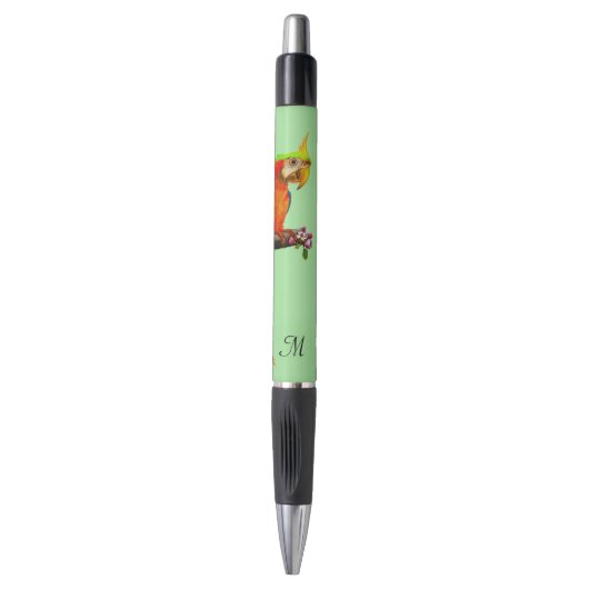 Tropische Meerkleurige Ara Vogel & Monogram Pen (Voorkant Verticaal)
