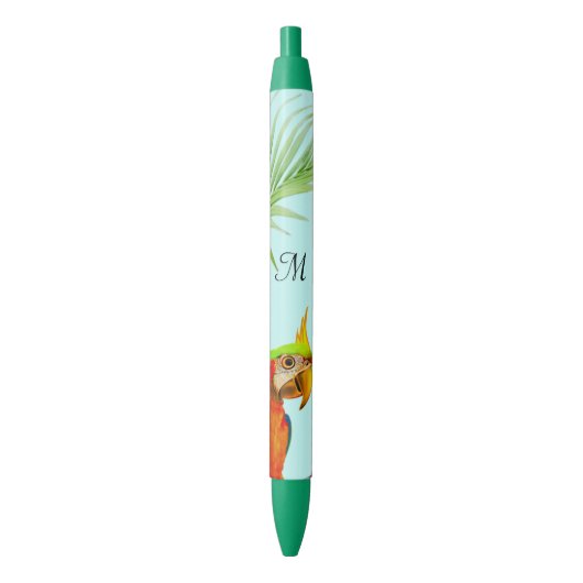 Tropische Meerkleurige Ara Vogel & Monogram Pen (Voorkant Verticaal)