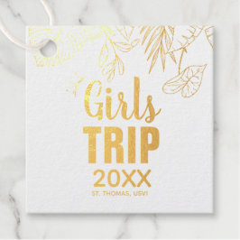 Tropische meisjes die met Kroon, Jaar, & Naam reiz Bedankjes Labels