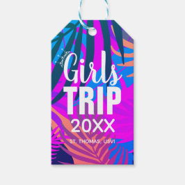 Tropische meisjes die met Kroon, Jaar, & Naam reiz Cadeaulabel