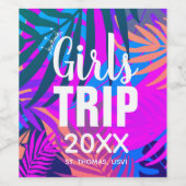 Tropische meisjes die met Kroon, Jaar, & Naam reiz Wijn Etiket (Enkel label)