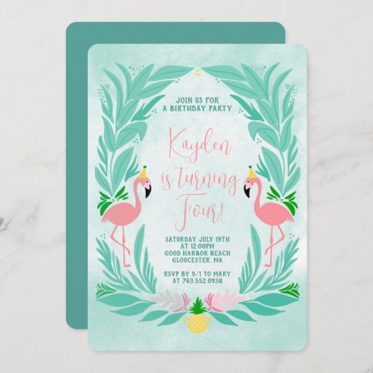 Tropische meisjes Flamingo - Flamingle verjaardags Kaart (Voorkant / Achterkant)