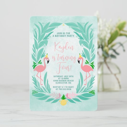 Tropische meisjes Flamingo - Flamingle verjaardags Kaart (Staand voorkant)