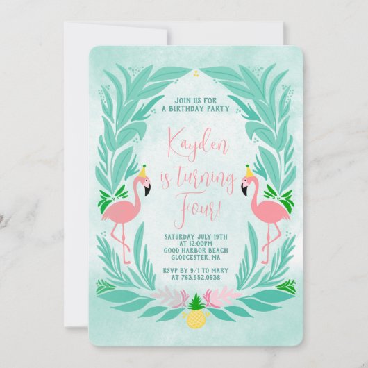 Tropische meisjes Flamingo - Flamingle verjaardags Kaart (Voorkant)