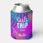 Tropische meisjes reizen met Kroon en Jaar Blikjeskoeler (Blikje Voorkant)