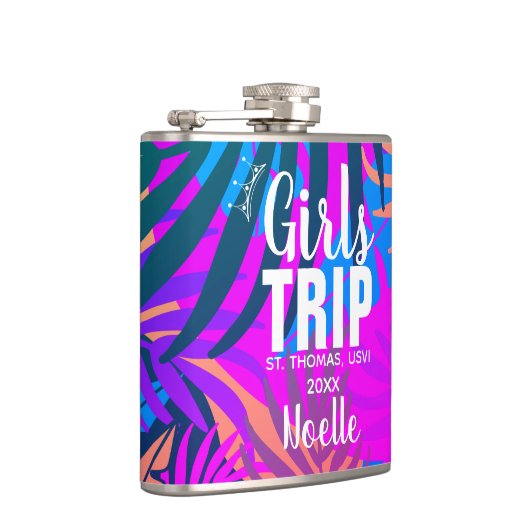 Tropische meisjes reizen met Kroon, Jaar en Naam Heupfles (Rechts)