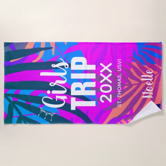 Tropische meisjes reizen met Kroon, Jaar en Naam Strandlaken (Voorkant)