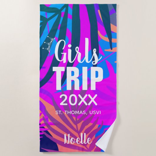 Tropische meisjes reizen met Kroon, Jaar en Naam Strandlaken (Voorkant)