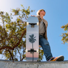 Tropische meisjesnaam Roze Blauwe Palm Sunset Persoonlijk Skateboard