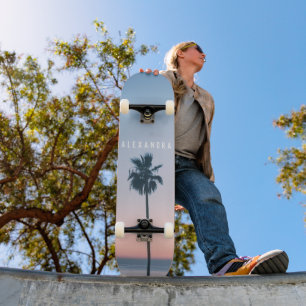 Tropische meisjesnaam Roze Blauwe Palm Sunset Persoonlijk Skateboard