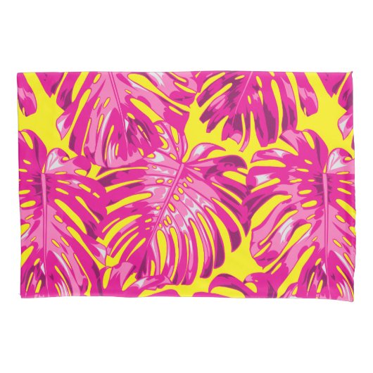 Tropische meisjesroze gele palmbladeren kussensloop (Voorkant-Links)