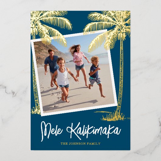 Tropische Mele Kalikimaka Foto Folie Kerstkaart Folie Feestdagenkaart (Voorkant)