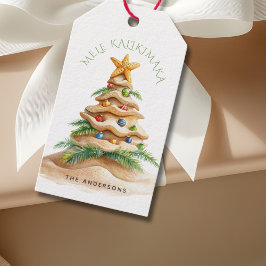Tropische Mele Kalikimaka kerstboom Cadeaulabel
