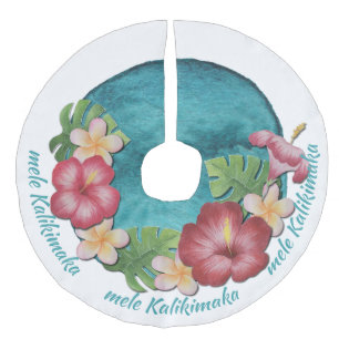 Tropische Mele Kalikimaka Turquoise Witte Kerstmis Imitatie Linnen Kerstboom Kleed